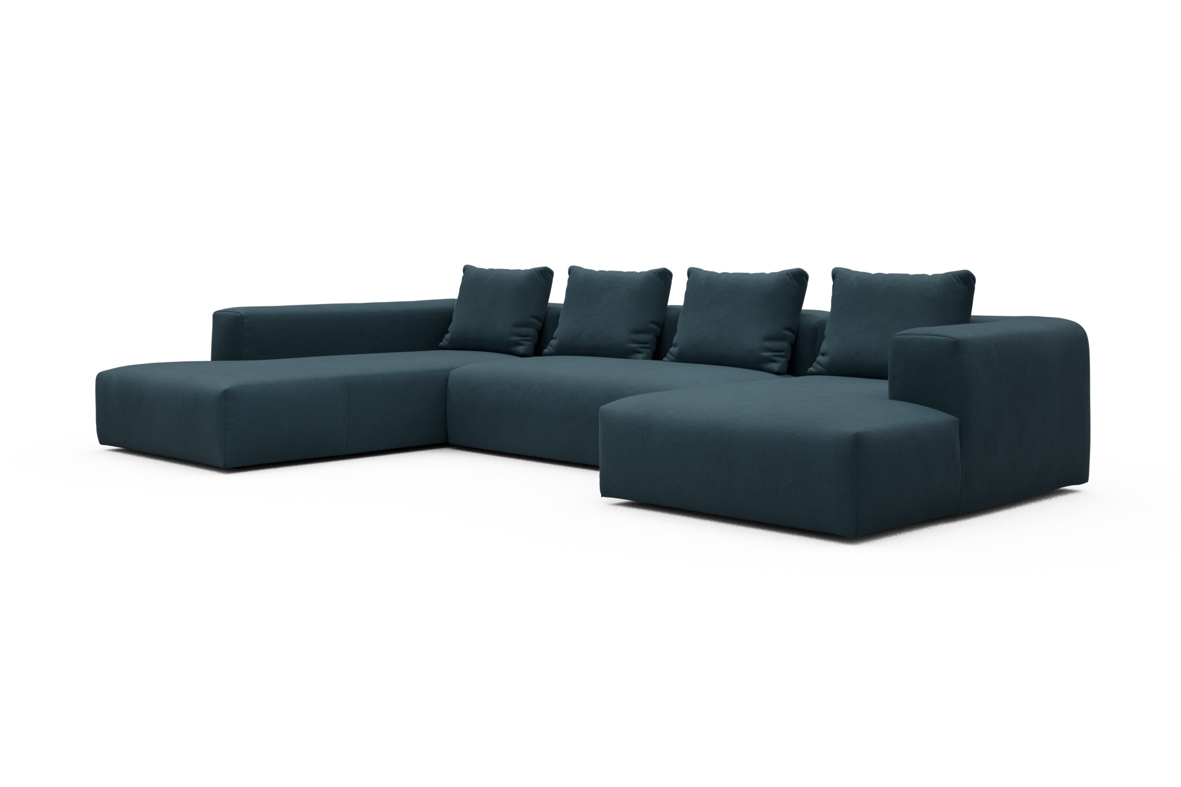 Wohnlandschaft Fred Relax-Ecke links mit 2-Sitzer und Chaiselongue rechts Strukturierter Stoff Satya 443-Deep-Blue