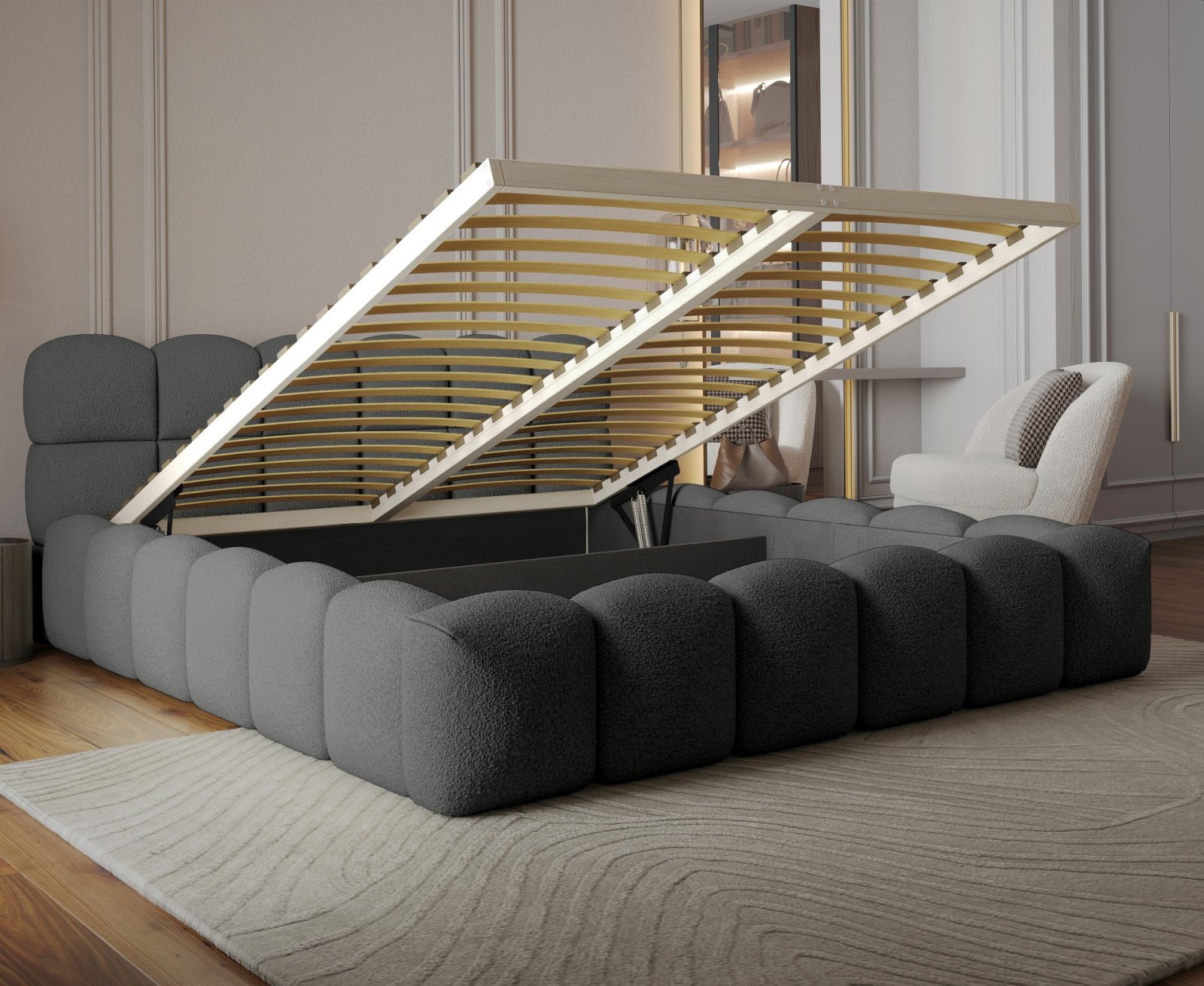 Polsterbett Vento-Slim Boucle 140x200 mit Holzrahmen Quelle 92
