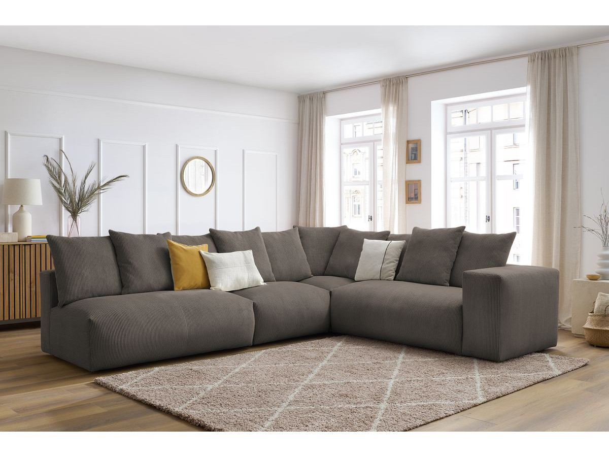 Bobochic Voltaire Ecksofa 322 × 268 cm Cordsamt Taupe Ecke rechts