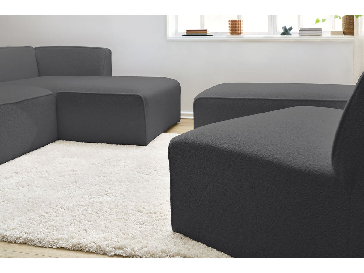 Bobochic Megeve Ecksofa mit Pouf Bouclé-Stoff Dunkelgrau Ecke rechts