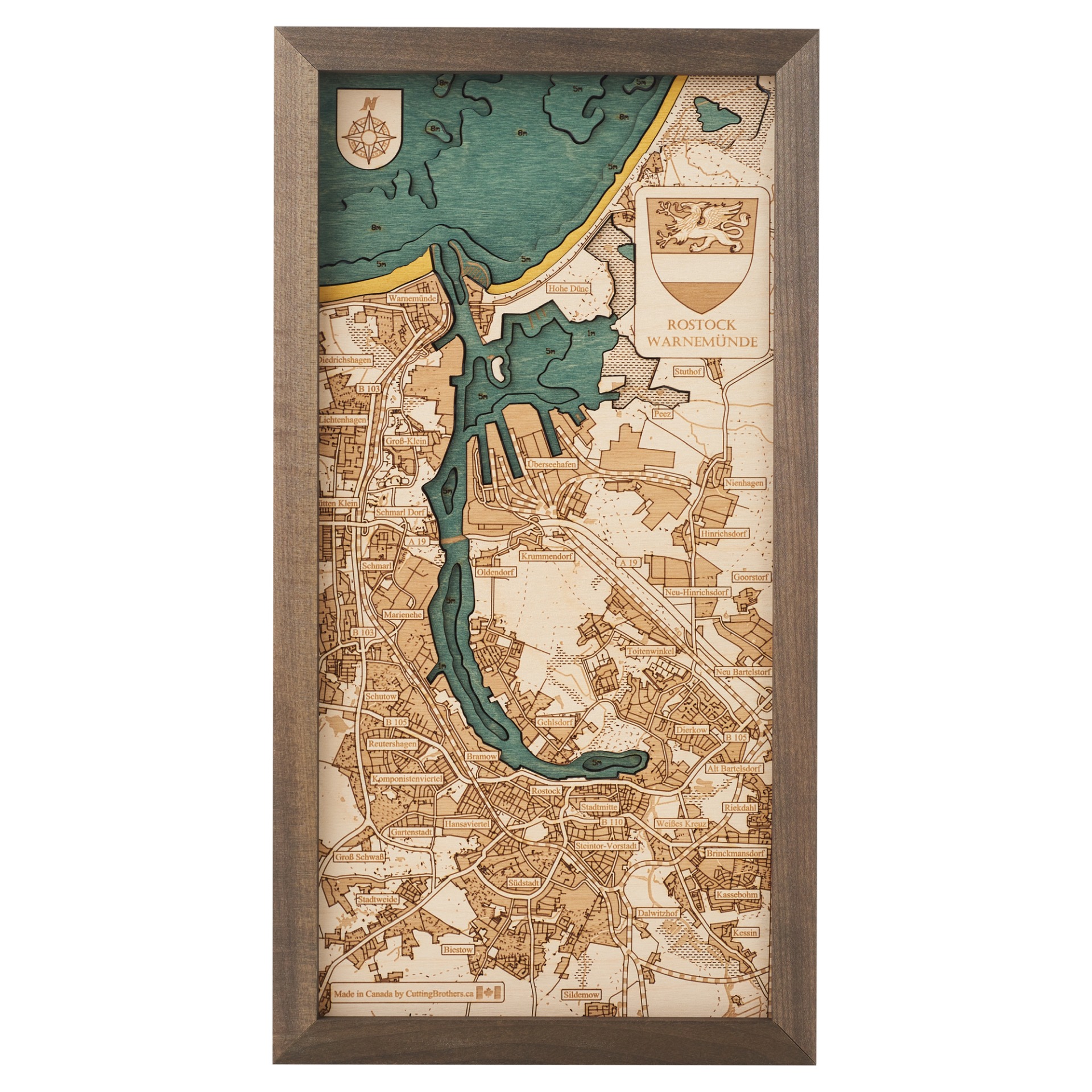 Cutting Brothers 3D Holz-Wandkarte Rostock Warnemünde 20 x 40.5 moebelfaktor