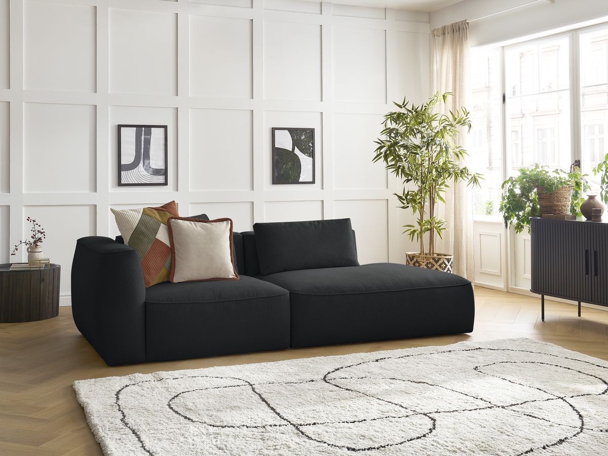 Bobochic Leopold Sofa 3-Sitzer Melange-Stoff Schwarz Armlehne links