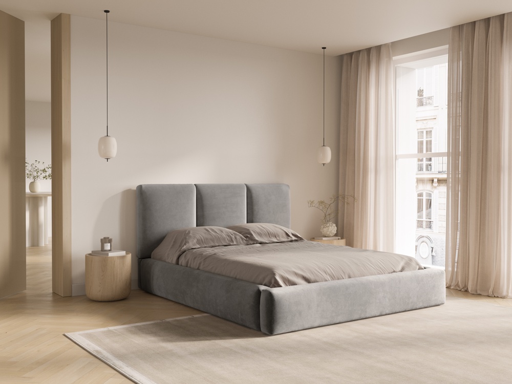 Cosmopolitan Design Stauraumbett mit Kopfteil Nicolas 160x200 Samt Riviera Grau