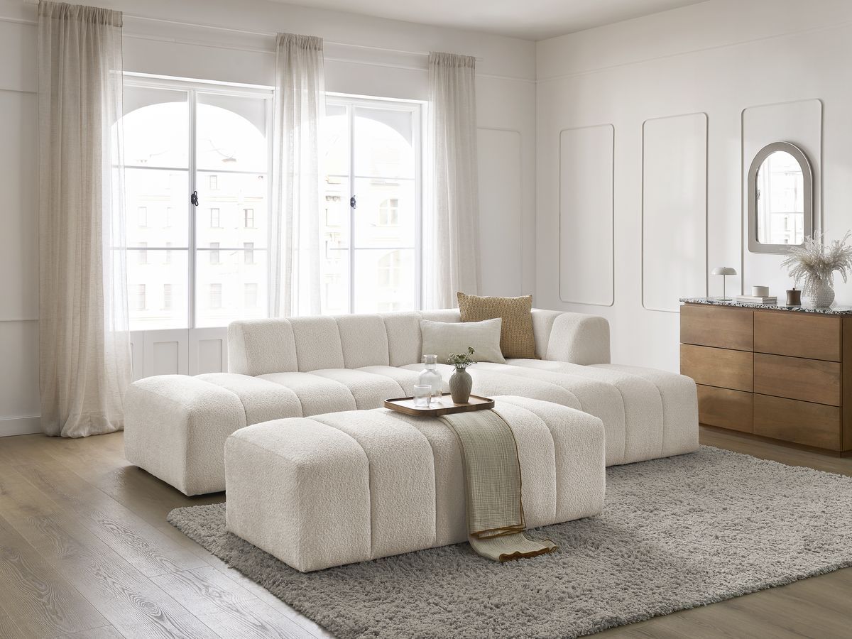Bobochic Annecy Ecksofa mit Pouf Bouclé-Stoff Weiß Ecke rechts