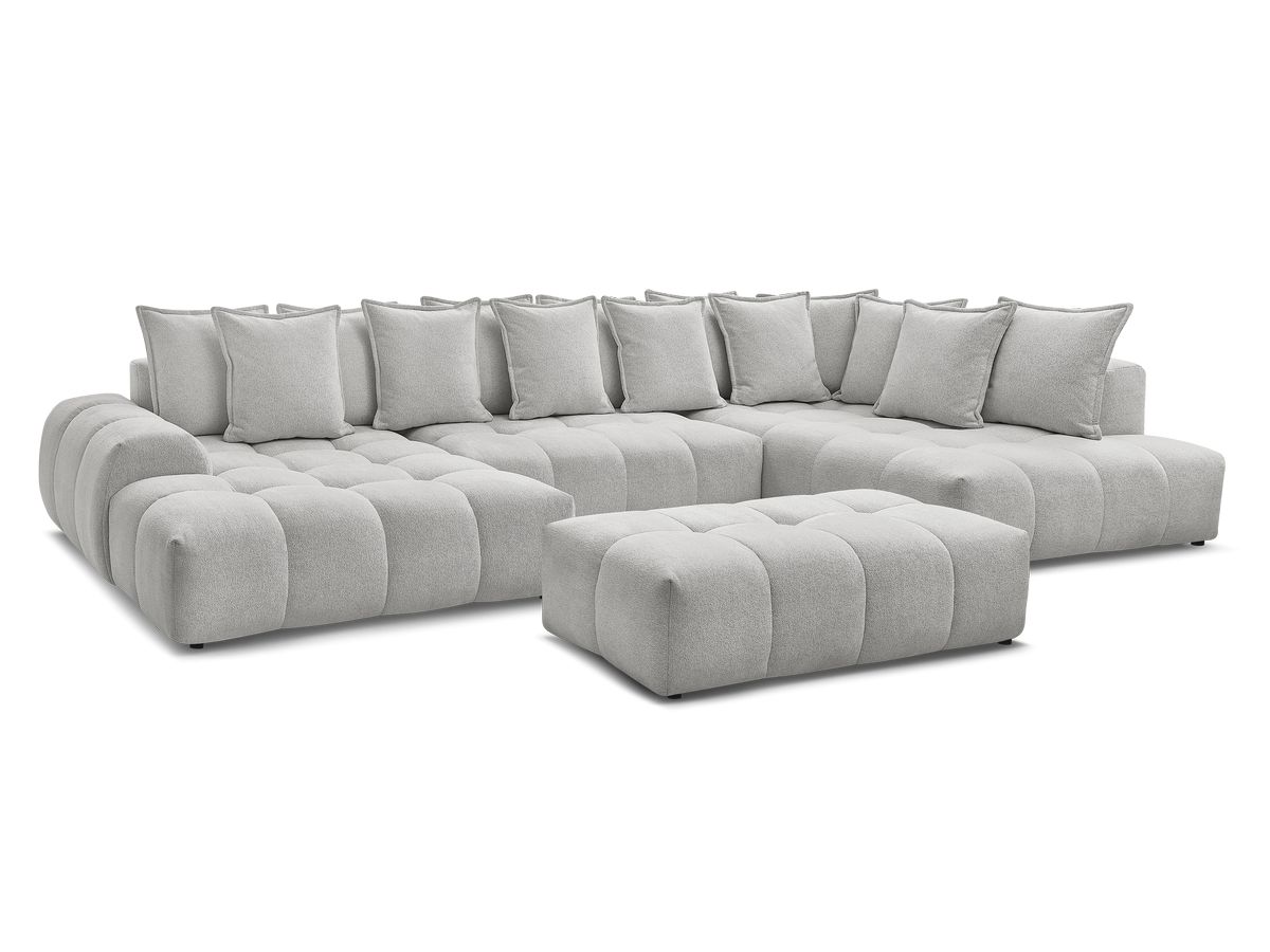 Bobochic Everest Wohnlandschaft mit Pouf, 14 Kissen Melange-Stoff Hellgrau Ecke links