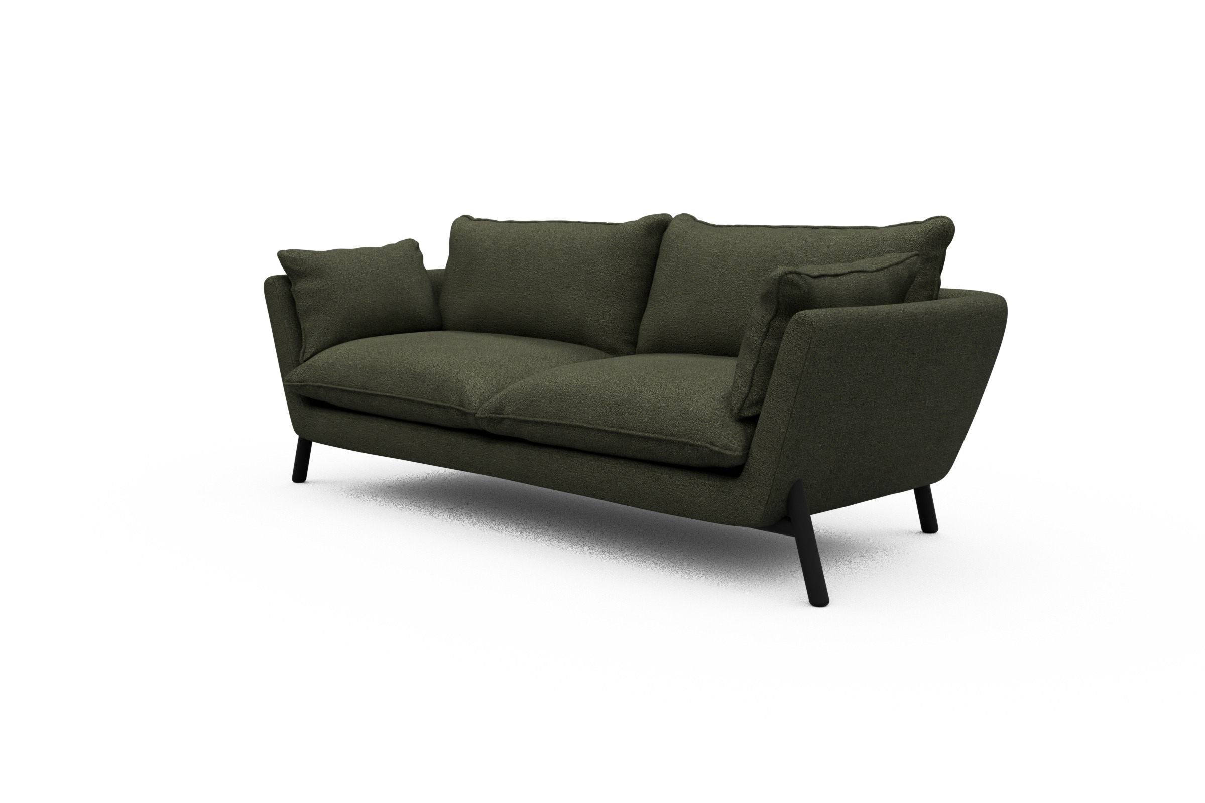 Sofa Emil PREMIUM 3-Sitzer Beinfarbe Eiche Schwarz Boucle-Forest-Green