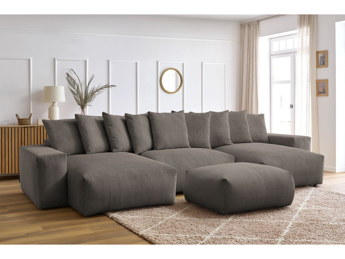 Bobochic Voltaire Wohnlandschaft mit Pouf 420 × 174 cm, Liegefläche 135 × 345 cm Cordsamt Taupe