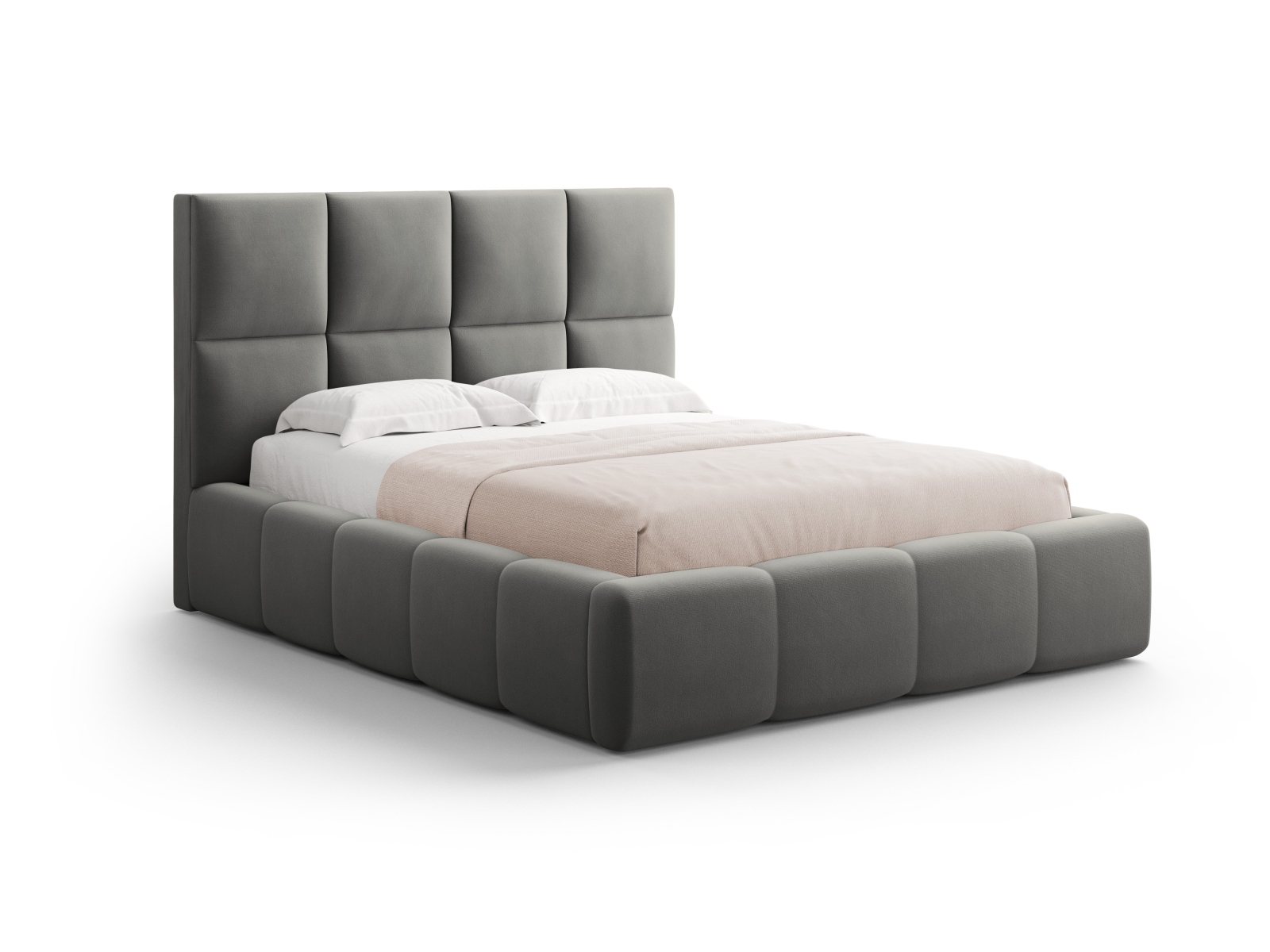Cosmopolitan Design Stauraumbett mit Kopfteil Livigno 200x200 Samt Bluvel Hellgrau
