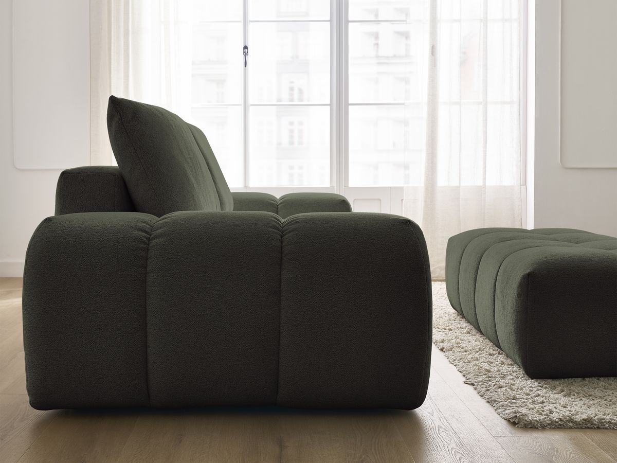 Bobochic Everest Schlafsofa 3-Sitzer mit Bettkasten und Pouf, 2 Kissen Melange-Stoff Grün