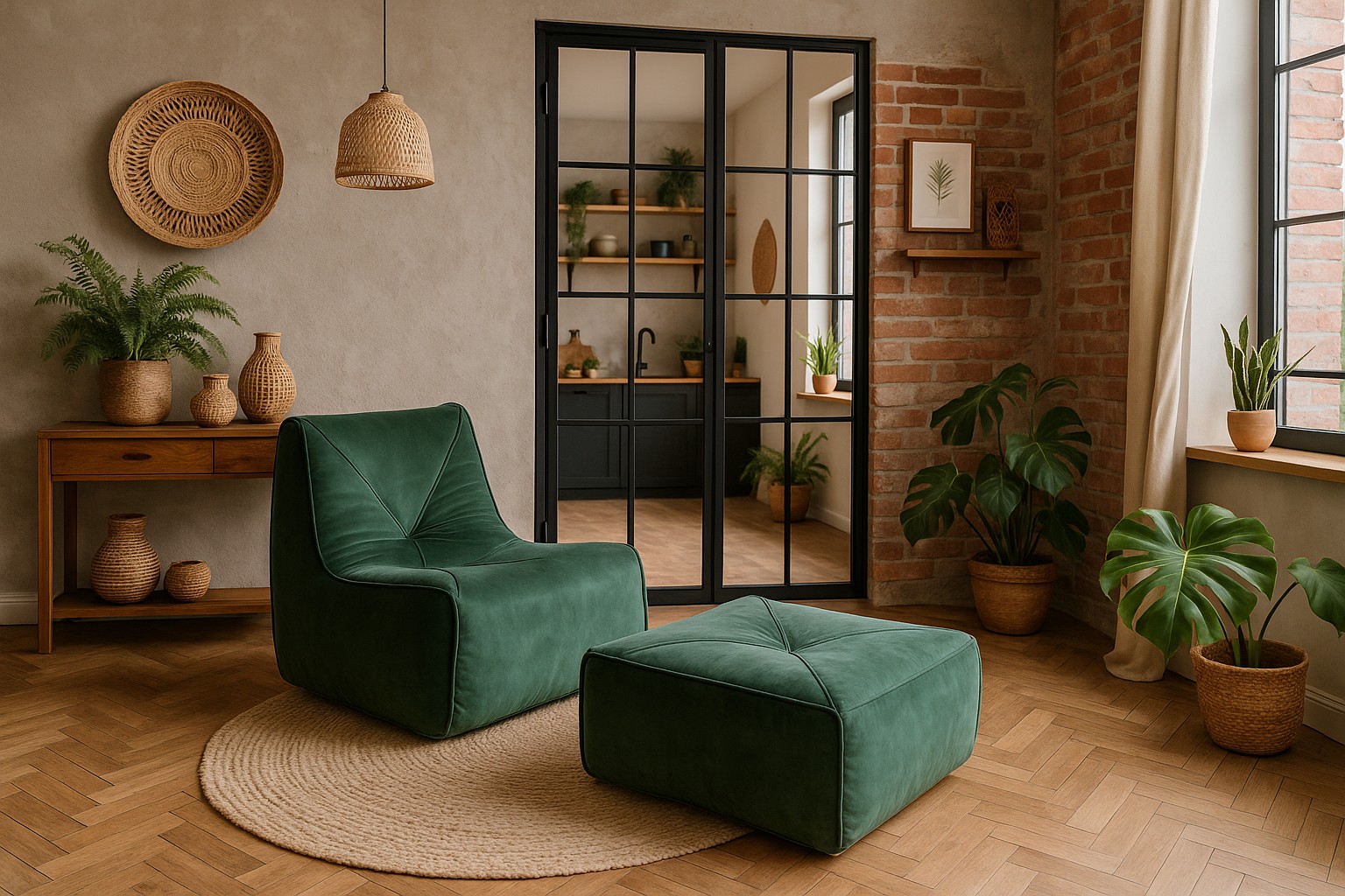 Livin Hill Sessel mit Fußhocker Nua Flaschengrün
