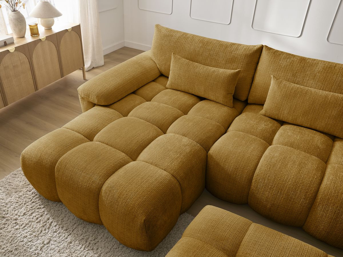 Bobochic Ivane Ecksofa mit Pouf Strukturstoff Gelb Ecke links