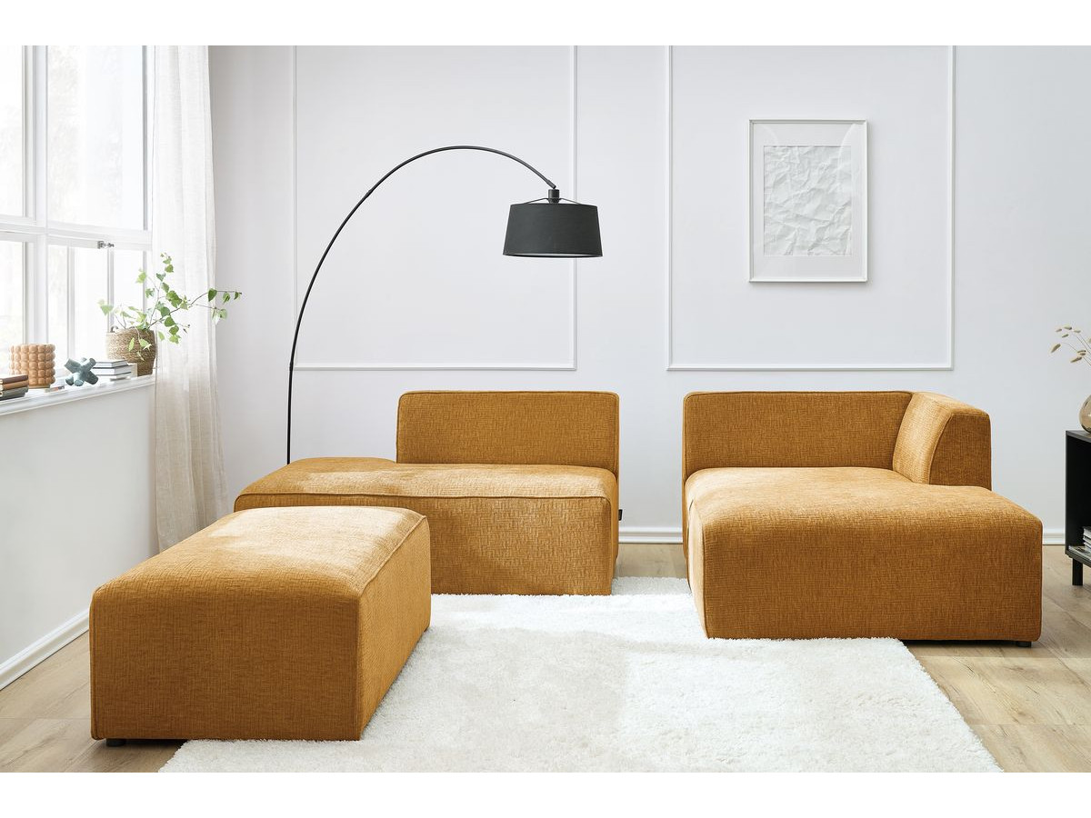 Bobochic Megeve Ecksofa mit Schlaffunktion und Pouf Strukturstoff Gelb Ecke rechts