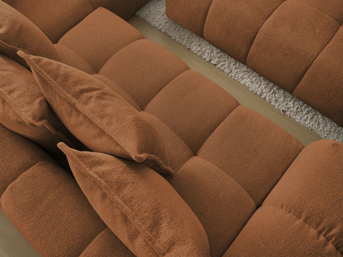 Bobochic Everest Ecksofa mit Schlaffunktion und Bettkasten und Pouf 320 × 212 cm, 10 Kissen Melange-Stoff Orange Ecke rechts
