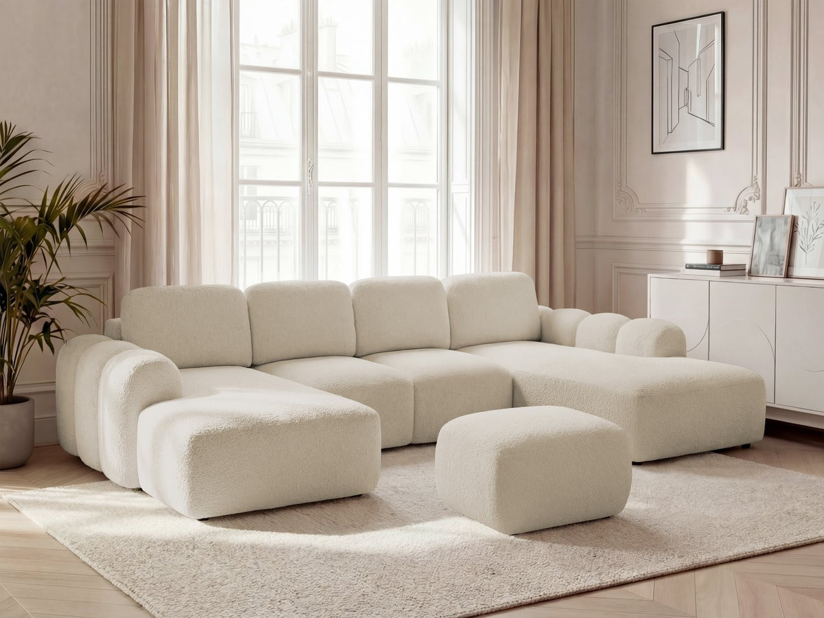 Bobochic Montaigne Wohnlandschaft mit Pouf Bouclé-Stoff Beige Ecke links