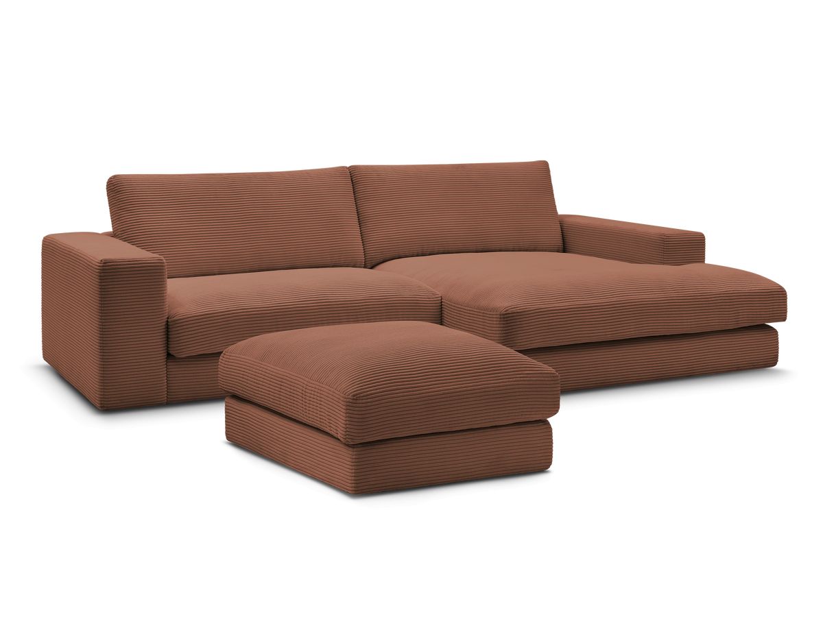 Bobochic Leonard Ecksofa mit Pouf 274 × 159 cm Cordsamt Orange Ecke rechts