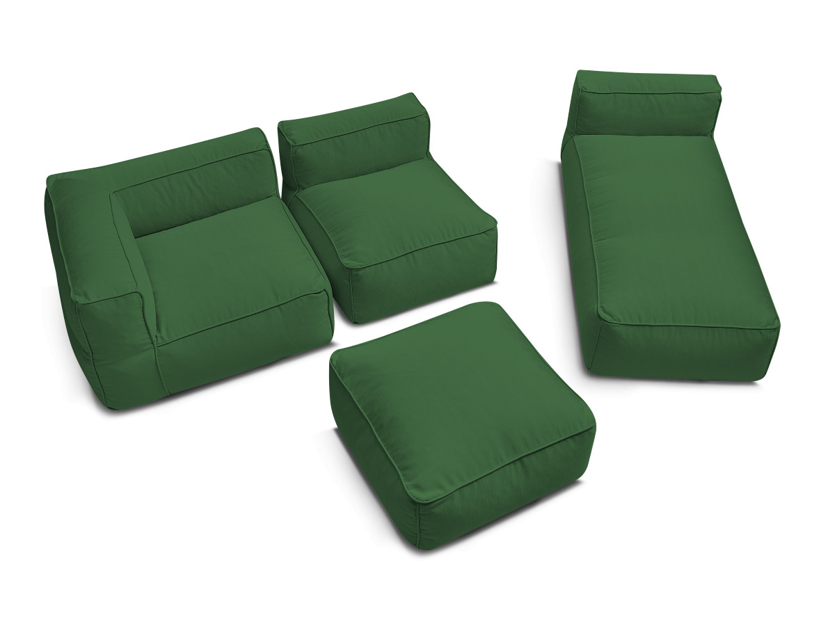 Bobochic Giulia Gartensofa 4-Sitzer mit Pouf, 1 Eckmodul Stoff Grün