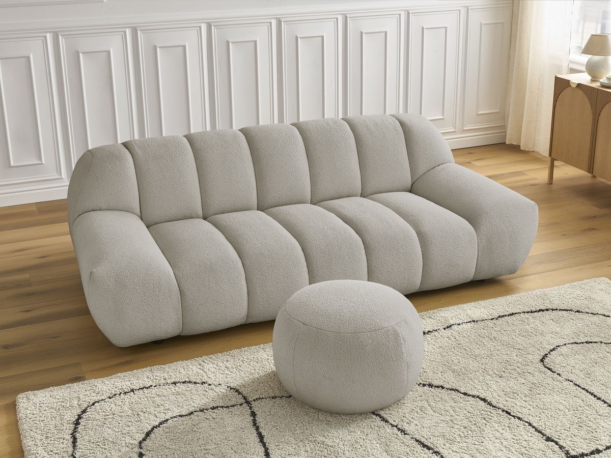 Bobochic Hayden Sofa 3-Sitzer mit Pouf 226 × 107 cm Bouclé-Stoff Taupe