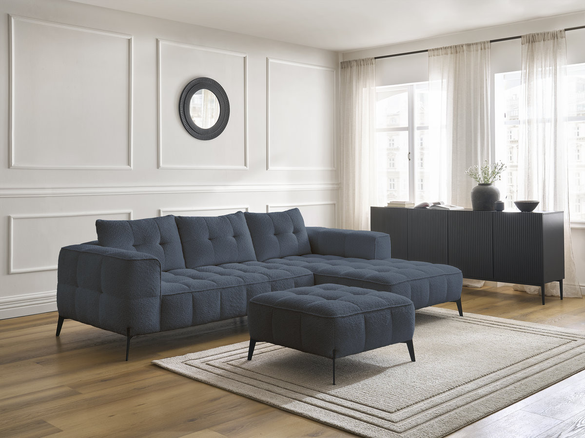 Bobochic Anis Ecksofa mit Pouf Bouclé-Stoff Dunkelblau Ecke rechts