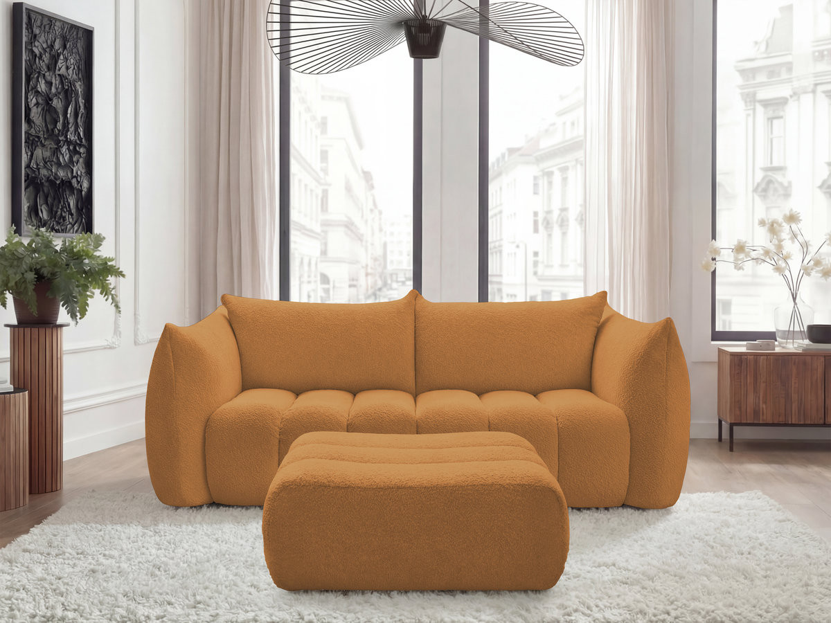 Bobochic Azra Sofa 3-Sitzer mit Pouf Bouclé-Stoff Gelb