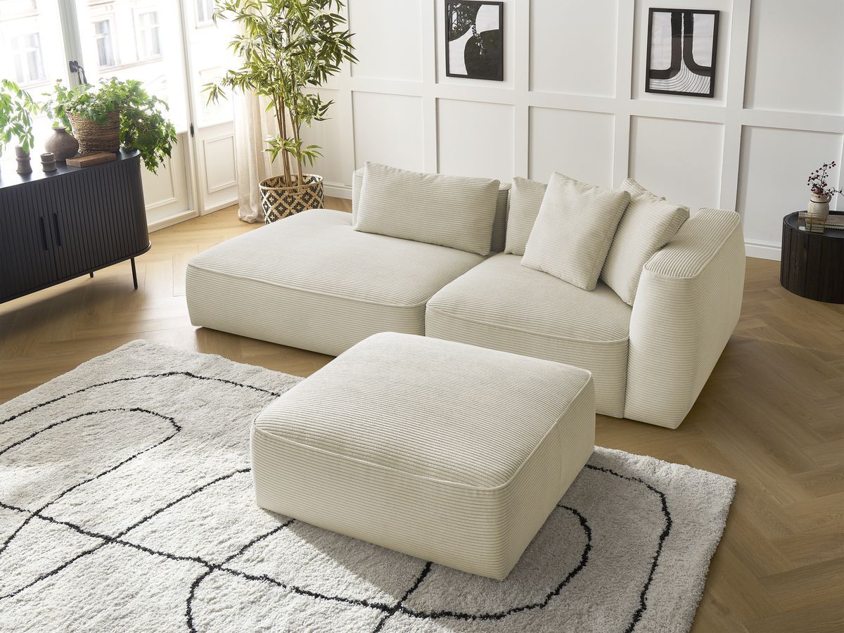 Bobochic Leopold Sofa 4-Sitzer mit Pouf Cordsamt Beige Armlehne rechts