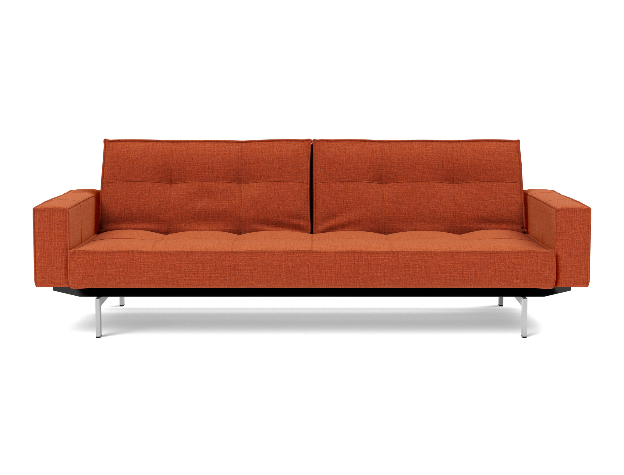 Schlafsofa Splitback mit Armlehnen Chenille Esina 412-Rust-Orange Beine Chrom