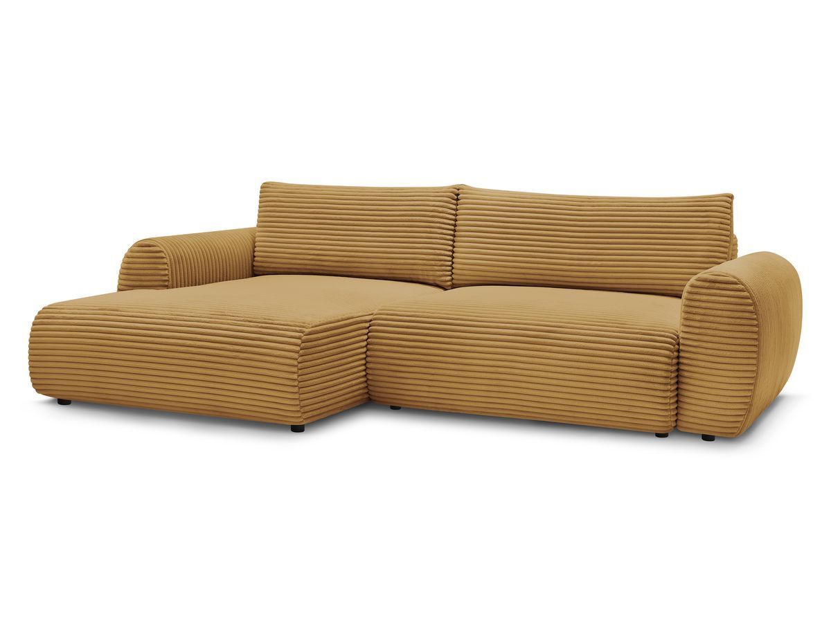 Bobochic Lucien Ecksofa mit Schlaffunktion und Bettkasten 314 × 167 cm Breitcord weich Gelb Ecke links