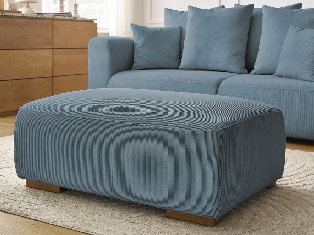 Bobochic Sidonie Sofa 3-Sitzer mit Pouf Cordsamt Dunkelblau