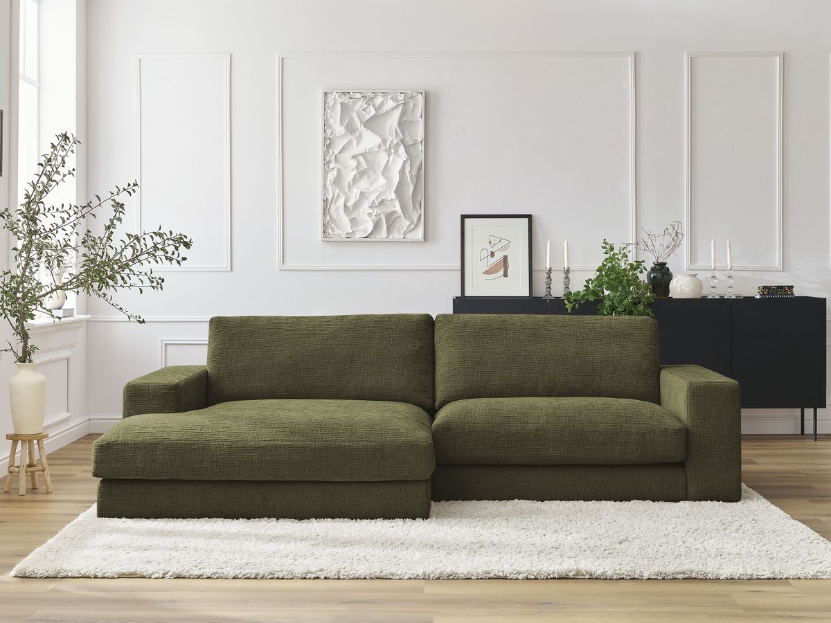 Bobochic Leonard Ecksofa 274 × 159 cm Strukturstoff Grün Ecke links