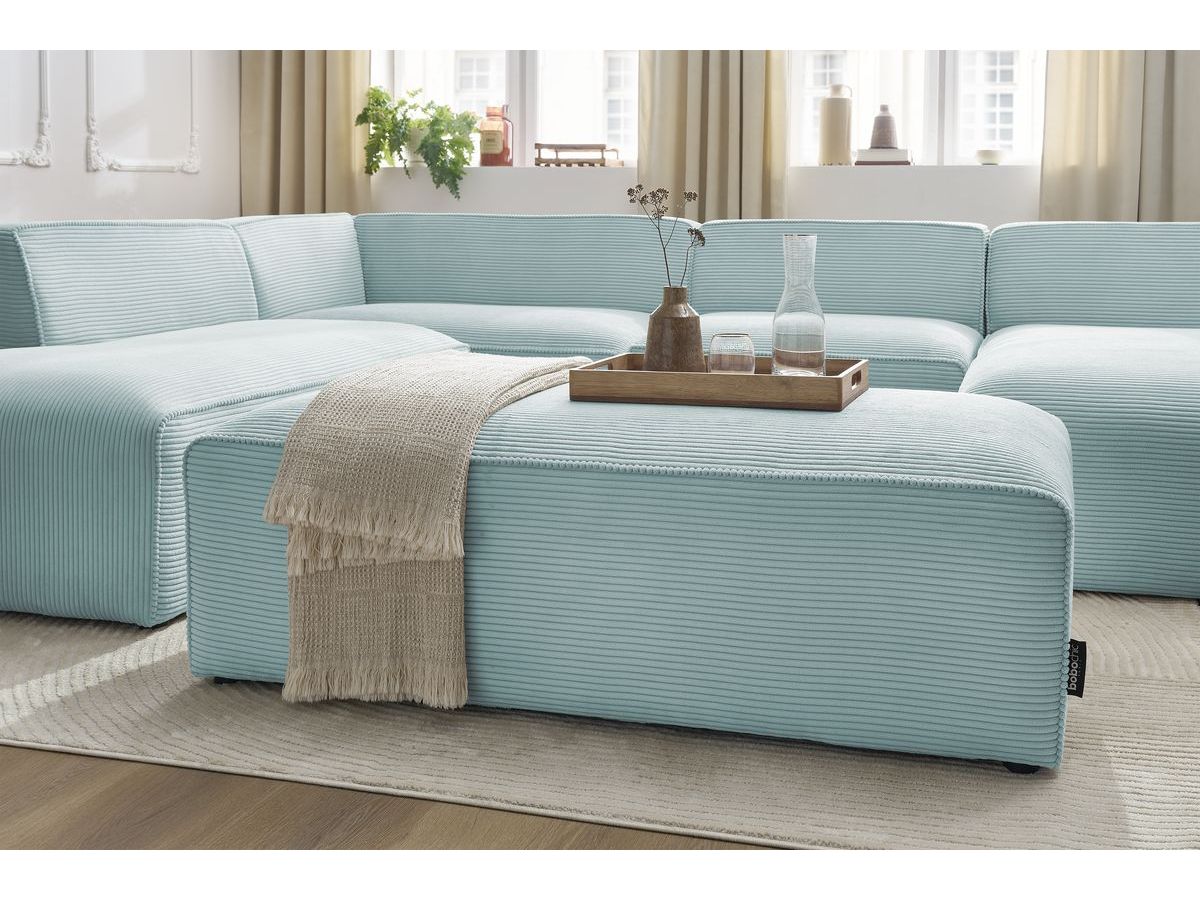 Bobochic Megeve Wohnlandschaft mit Pouf Cordsamt Hellblau Ecke rechts