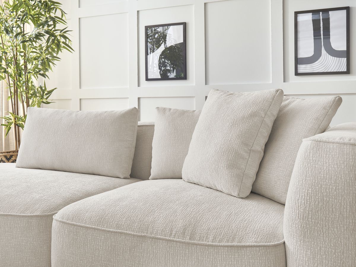 Bobochic Leopold Sofa 4-Sitzer mit Pouf Strukturstoff Beige Armlehne rechts