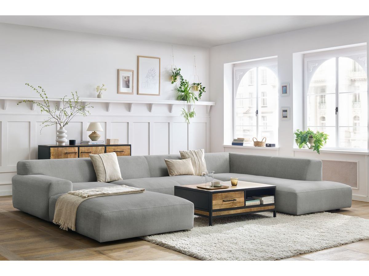 Bobochic Lavena Wohnlandschaft 399 × 220 cm Samt Hellgrau Ecke links