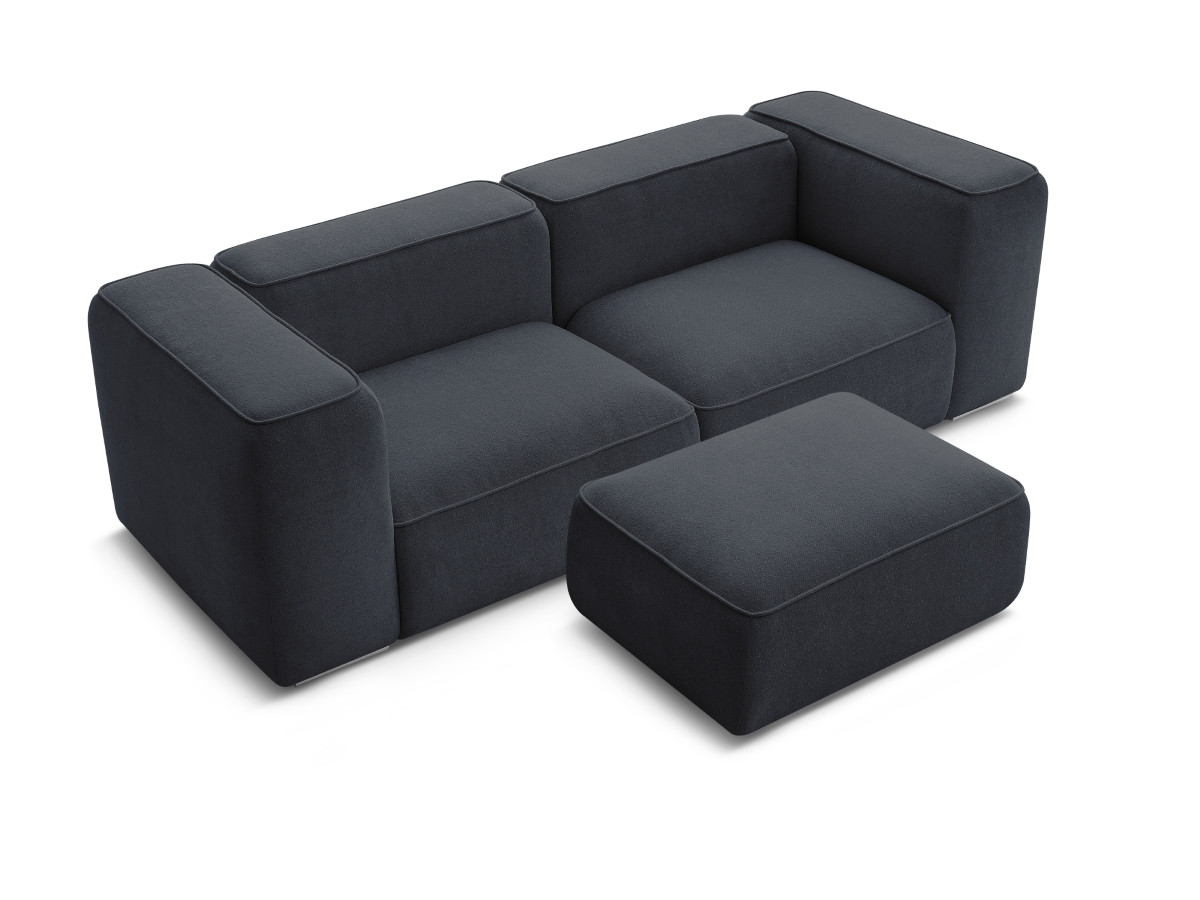 Bobochic Zephyr Sofa 3-Sitzer mit Pouf Strukturstoff Dunkelblau