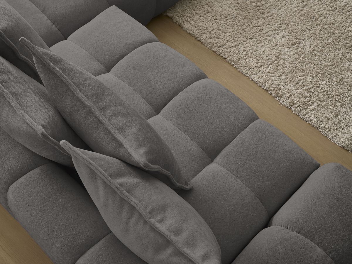 Bobochic Everest Ecksofa mit Schlaffunktion und Bettkasten 320 × 212 cm, 10 Kissen Strukturstoff Dunkelgrau Ecke rechts