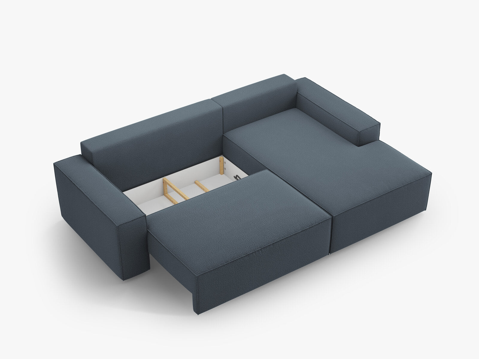 Micadoni Schlaf-Ecksofa Jodie 3-Sitzer Rechts Strukturierter Stoff Blau