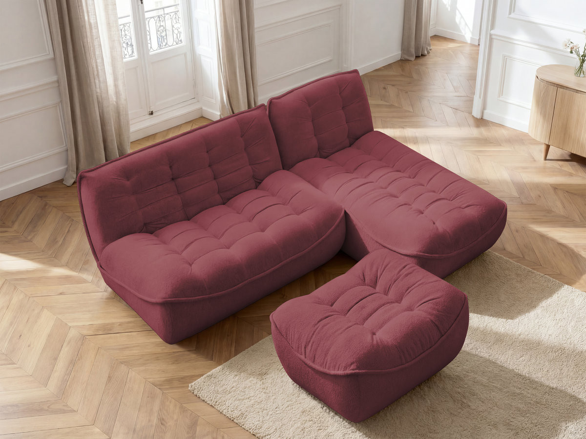 Bobochic Serena Ecksofa mit Pouf Melange-Stoff Rot