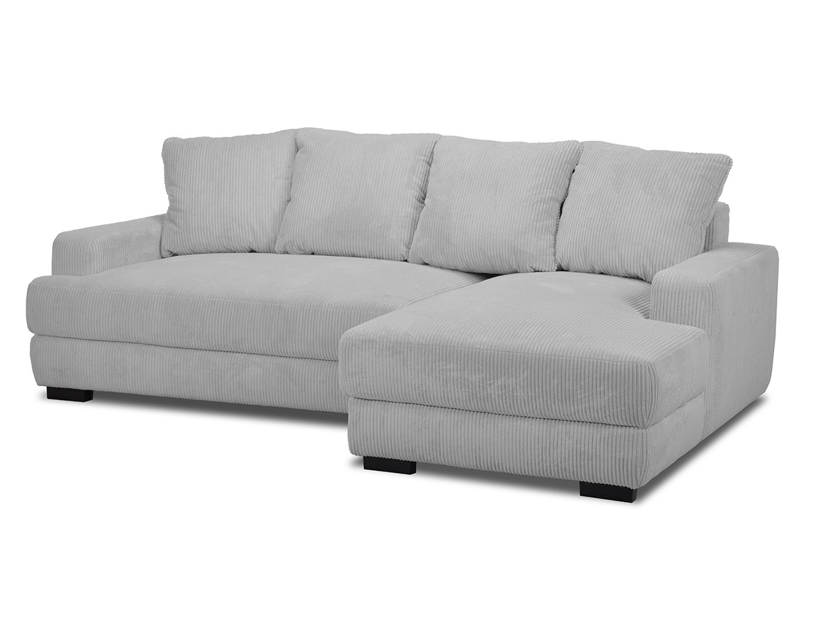 Bobochic Campi Ecksofa mit Schlaffunktion und Bettkasten Cordsamt Hellgrau Ecke rechts