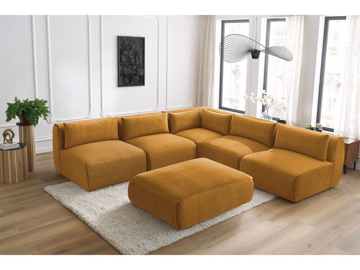 Bobochic Jeanne Ecksofa mit Pouf Samt Gelb
