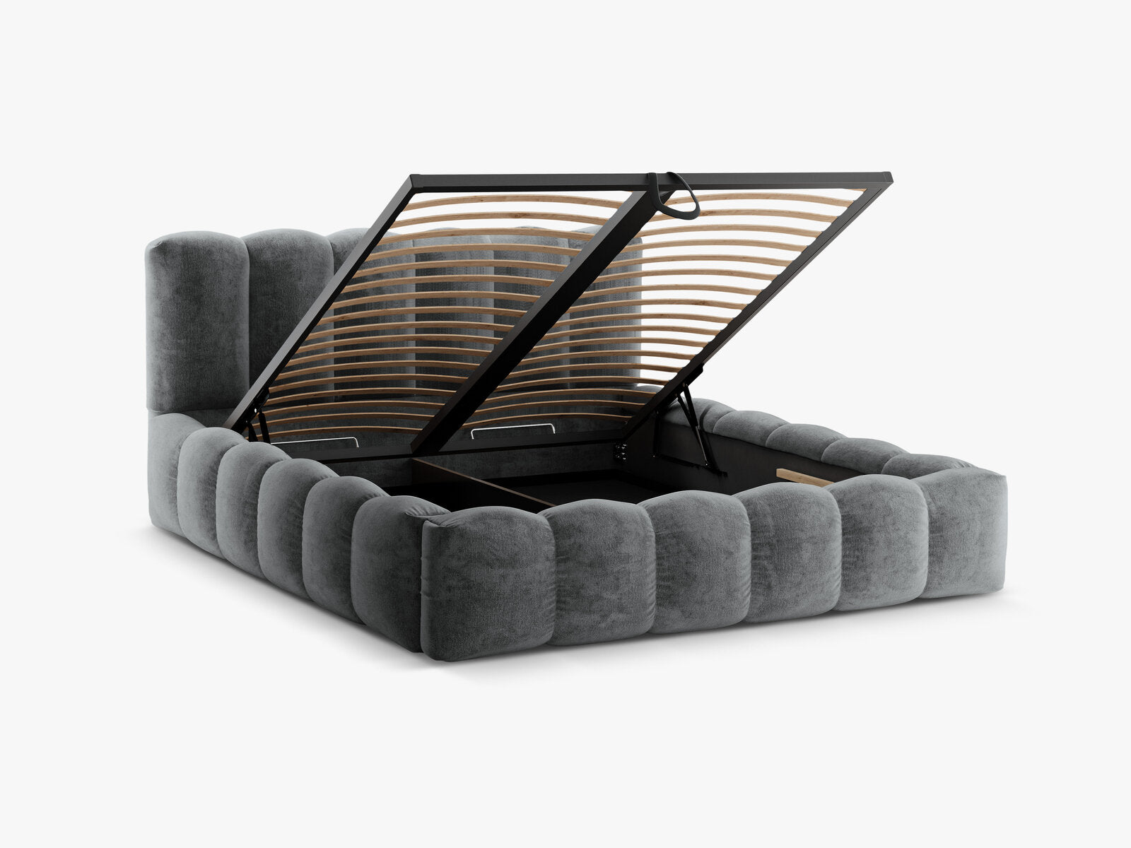 Micadoni Stauraumbett mit Kopfteil Lupine Chenille Loris Platinum