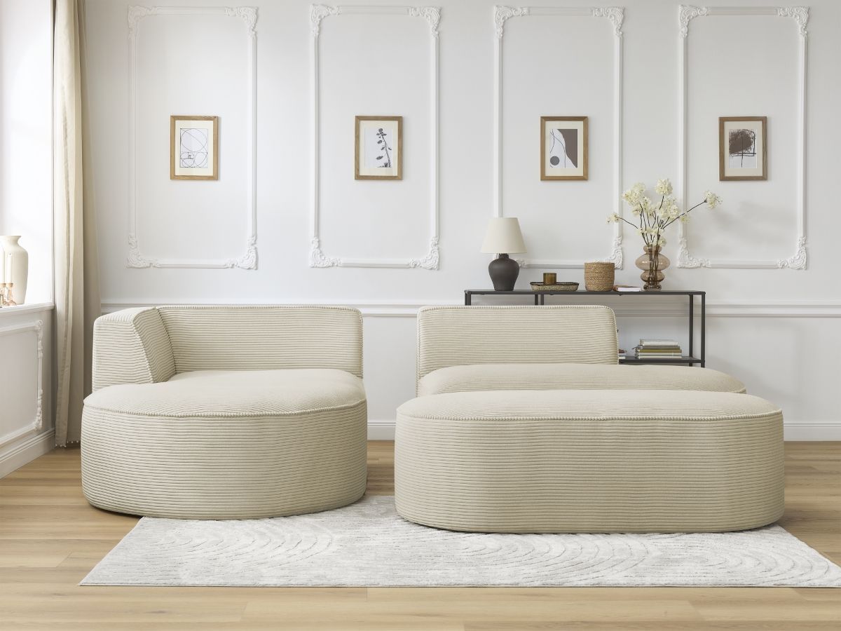 Bobochic Rousseau Ecksofa mit Pouf Cordsamt Beige Ecke links