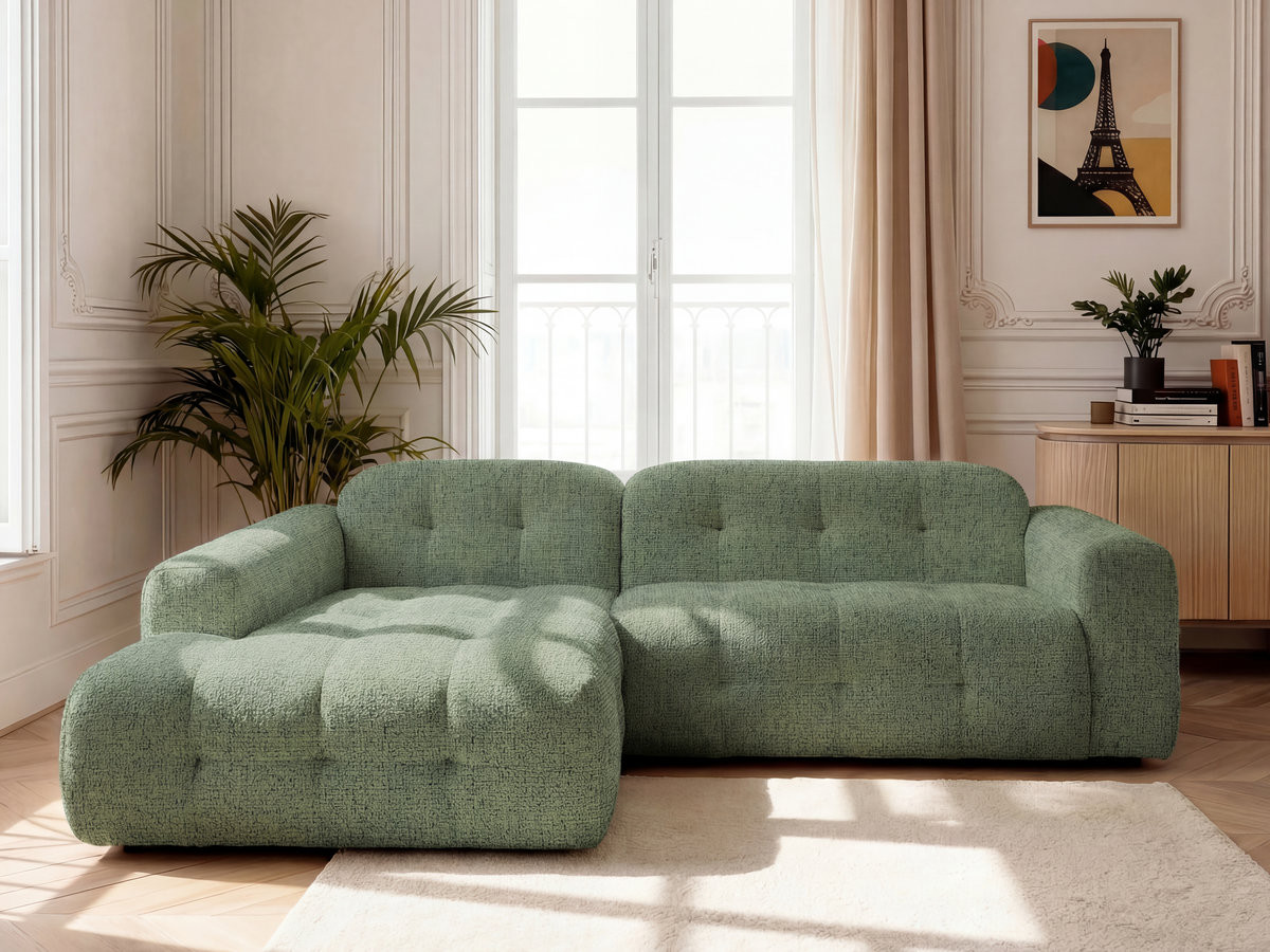 Bobochic Laura Ecksofa Melange-Stoff Hellgrün Ecke links