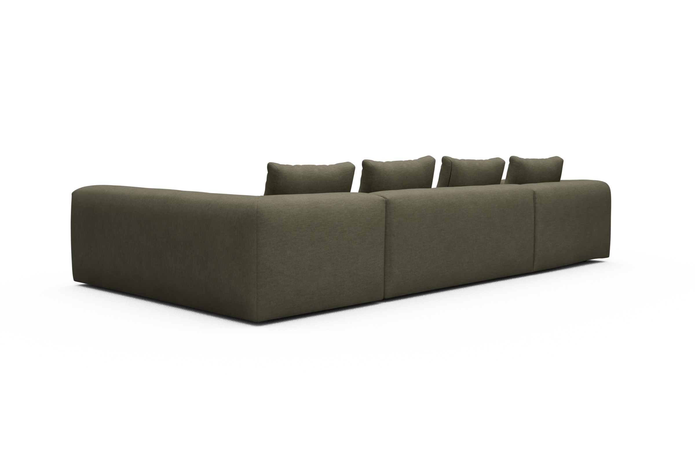 Wohnlandschaft Fred Chaiselongue links mit 2-Sitzer und lange Armlehne rechts Vivus-Dusty-Olive