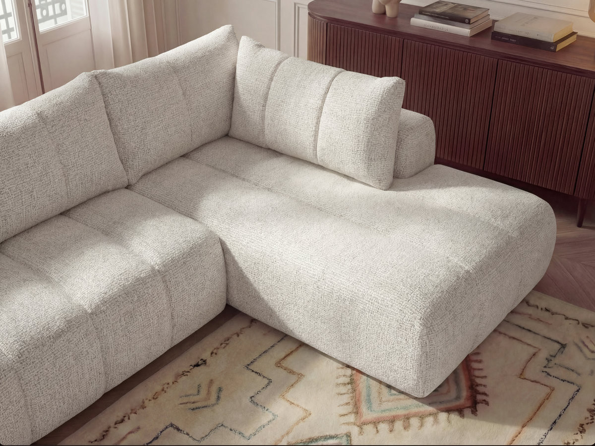 Bobochic Nesty Ecksofa in L-Form, 256 cm Melange-Stoff Beige Ecke rechts