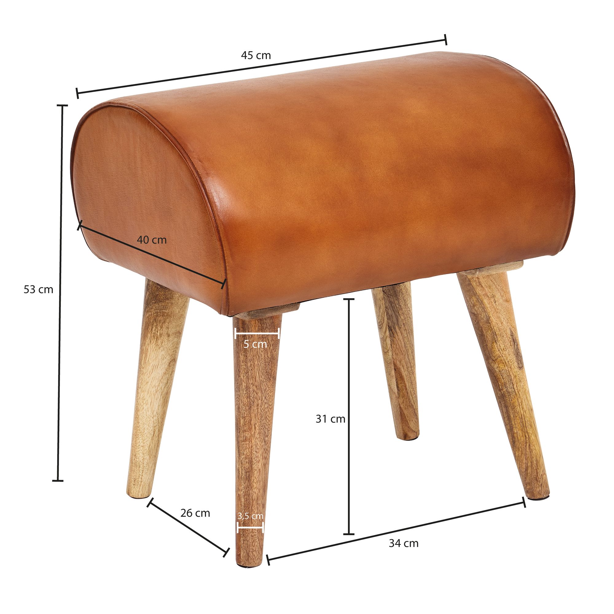 Sitzhocker Thorso Echtleder Braun 45 × 40 × 53 cm