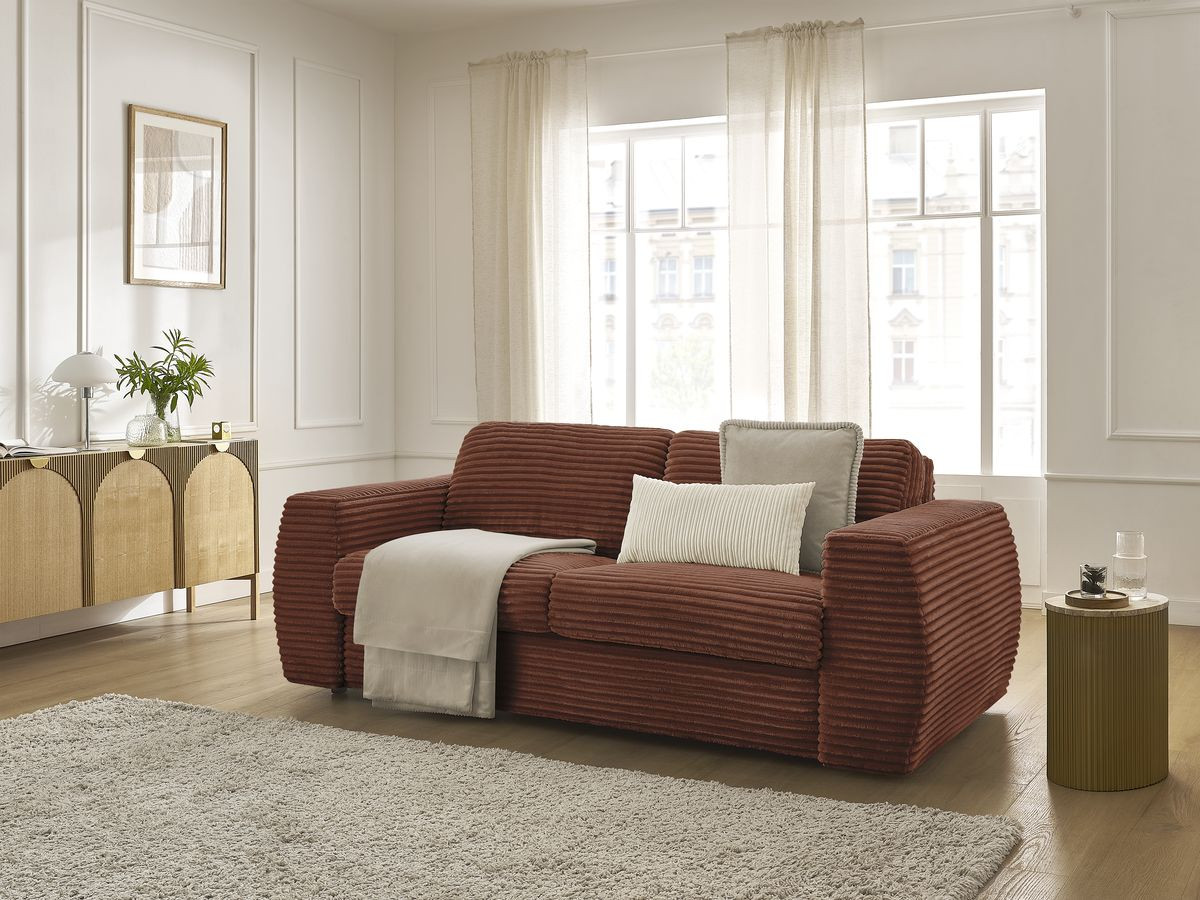 Bobochic Hugo Schlafsofa 3-Sitzer Cordsamt Orange, Liegefläche 140 × 190 cm