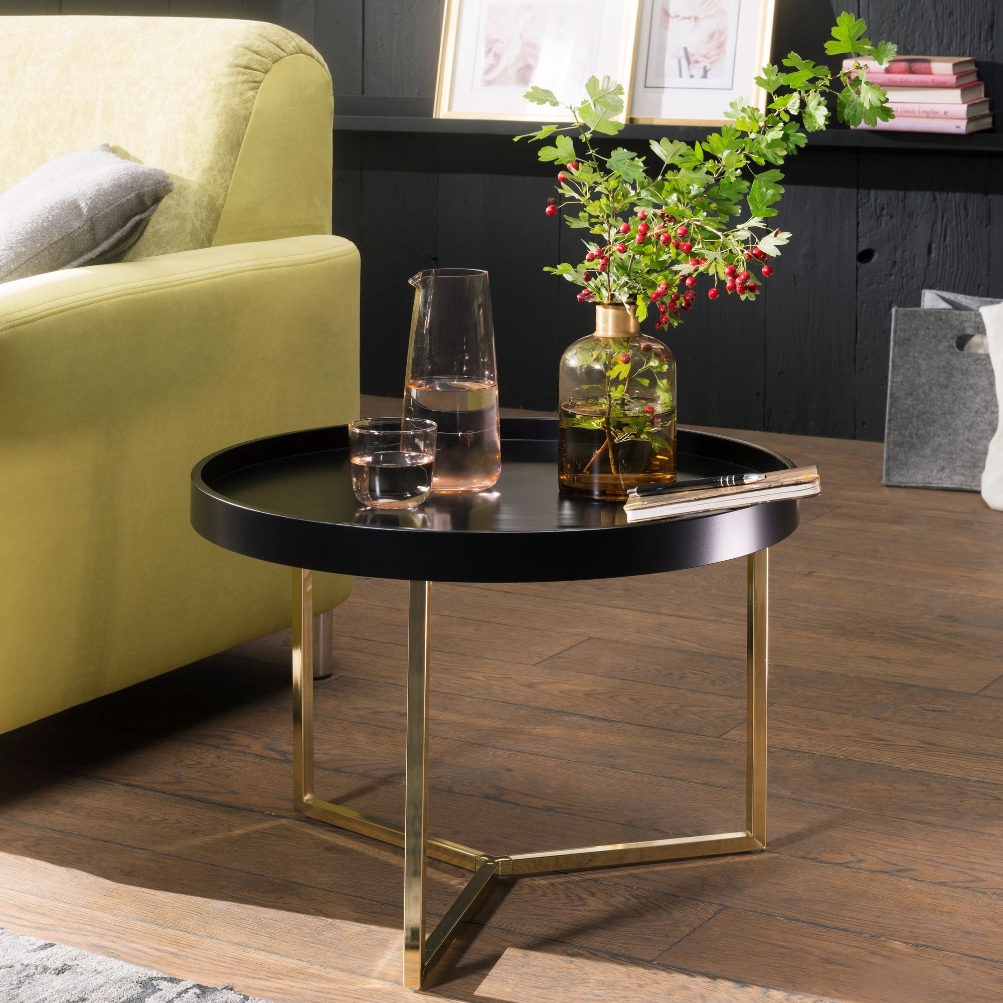 Couchtisch Drangey Massivholz Schwarz Ø 58 cm