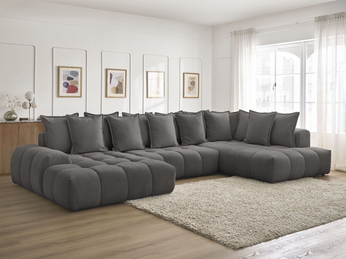 Bobochic Everest Wohnlandschaft, 14 Kissen Strukturstoff Dunkelgrau Ecke links