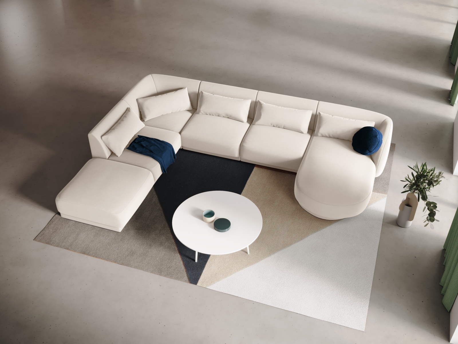 Cosmopolitan Design Panoramasofa Tulum 6-Sitzer Samt Bluvel Helles Beige Links