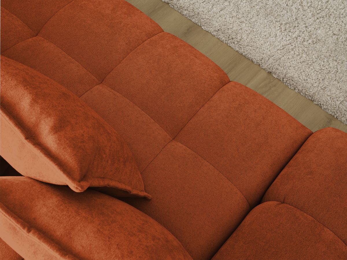 Bobochic Everest Ecksofa mit Schlaffunktion und Bettkasten und Pouf 318 × 180 cm, 7 Kissen Strukturstoff Orange Ecke rechts
