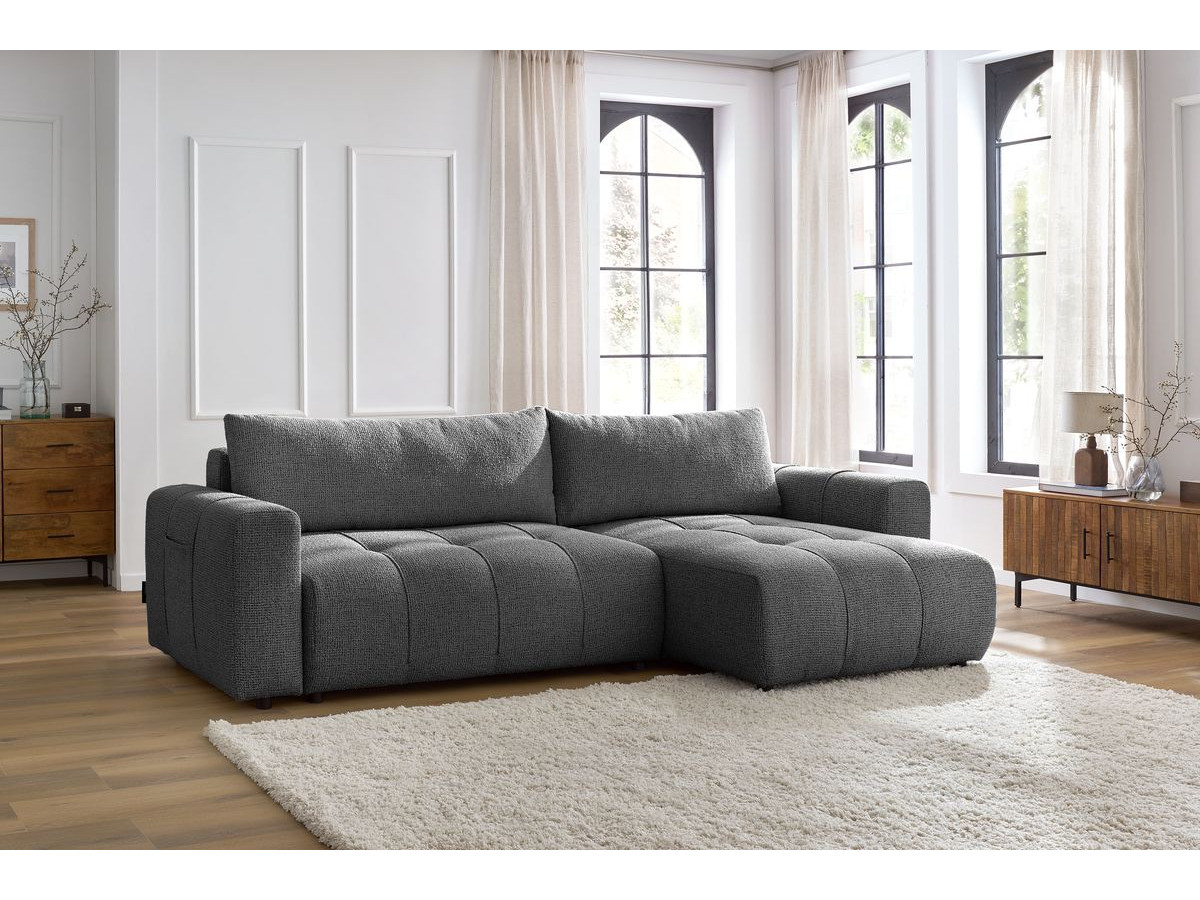 Bobochic Arsene Ecksofa mit Schlaffunktion und Bettkasten 288 × 148 cm Melange-Stoff Dunkelgrau