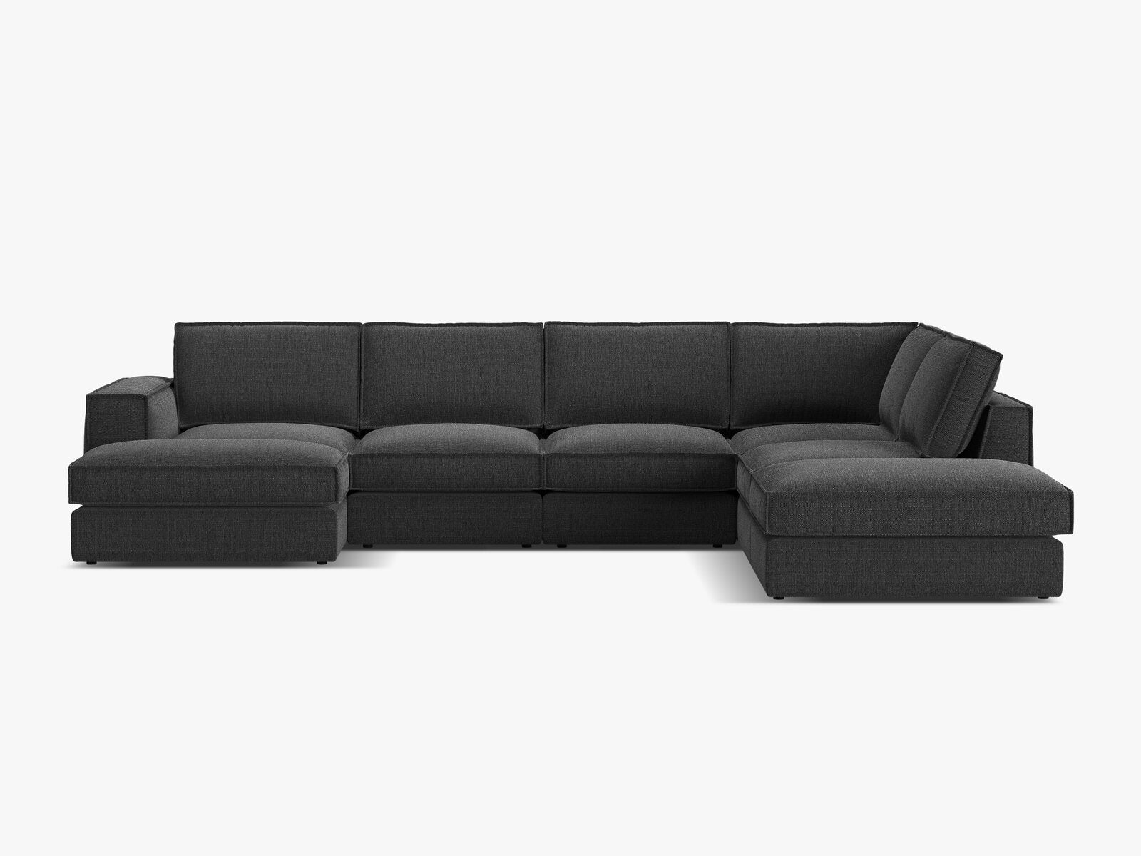 Micadoni modulares Panorama Ecksofa Pola 5-Sitzer Rechts Strukturierter Stoff Babel Schwarz